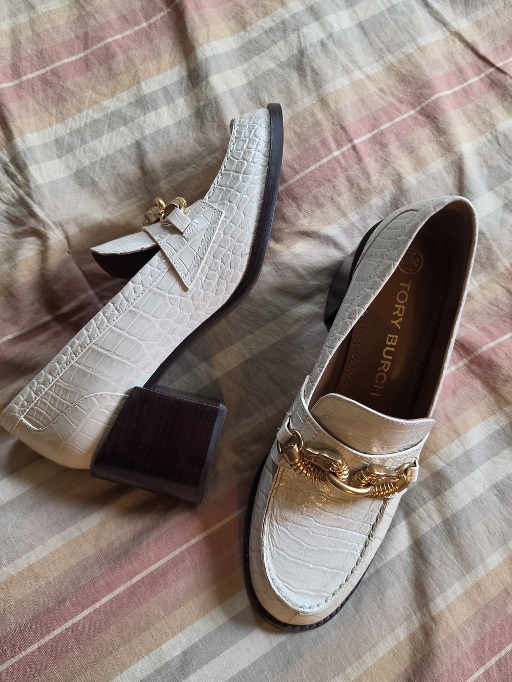 Tory Burch White Leather Block Heel Loafers